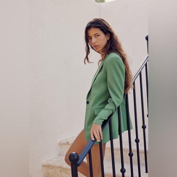NWT ZARA WOMEN STRAIGHT CUT BUTTONED BLAZER GREEN 3736/042 size S - Picture 2 of 8
